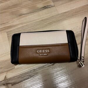 GUESS Tricolor Wallet in Black, Brown, and Cream